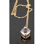 A 9ct gold and amethyst set pendant, on finelink neck chain, 3.9gCondition report: Condition good,