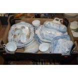 A box of miscellaneous china, to include blue and white transfer decorated tureen and covers, meat