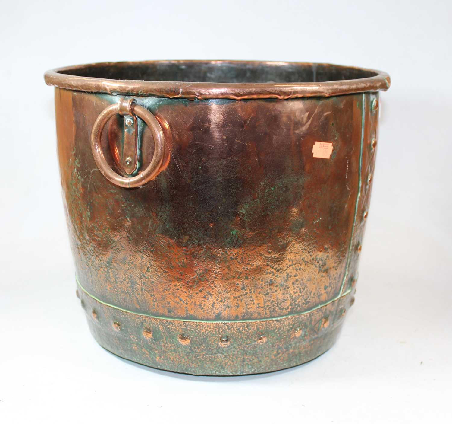 A 19th century copper log bin, of riveted construction, having ring handles, h.30cmCondition report: - Image 2 of 8