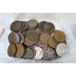 A small collection of pre-decimal coinage to include Victorian bun head penny (extremely worn),
