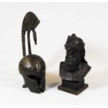 A contemporary head and shoulders bronzed portrait bust of an Egyptian soldier, on square plinth,