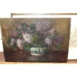 Auguste M Bowen - still life with lilacs in a Chinese bowl, oil on canvas, signed lower right,