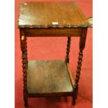 A 1920s square piecrust topped oak two-tier barley twist occasional table, width 45cm