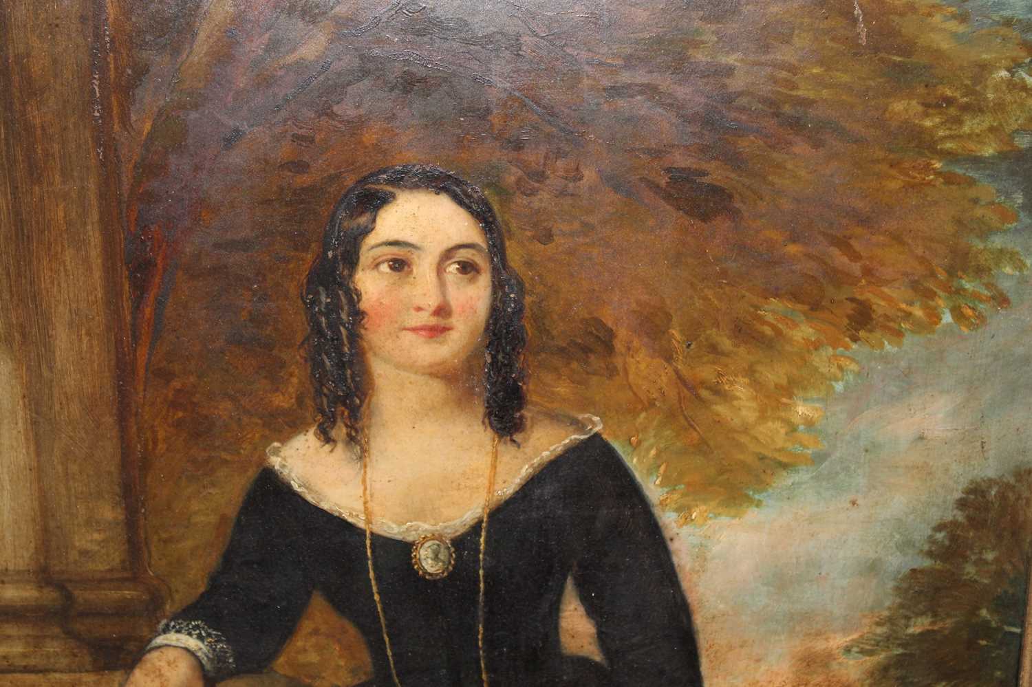 19th century school - full length portrait of a woman wearing a black dress, overpainted print, - Image 3 of 5