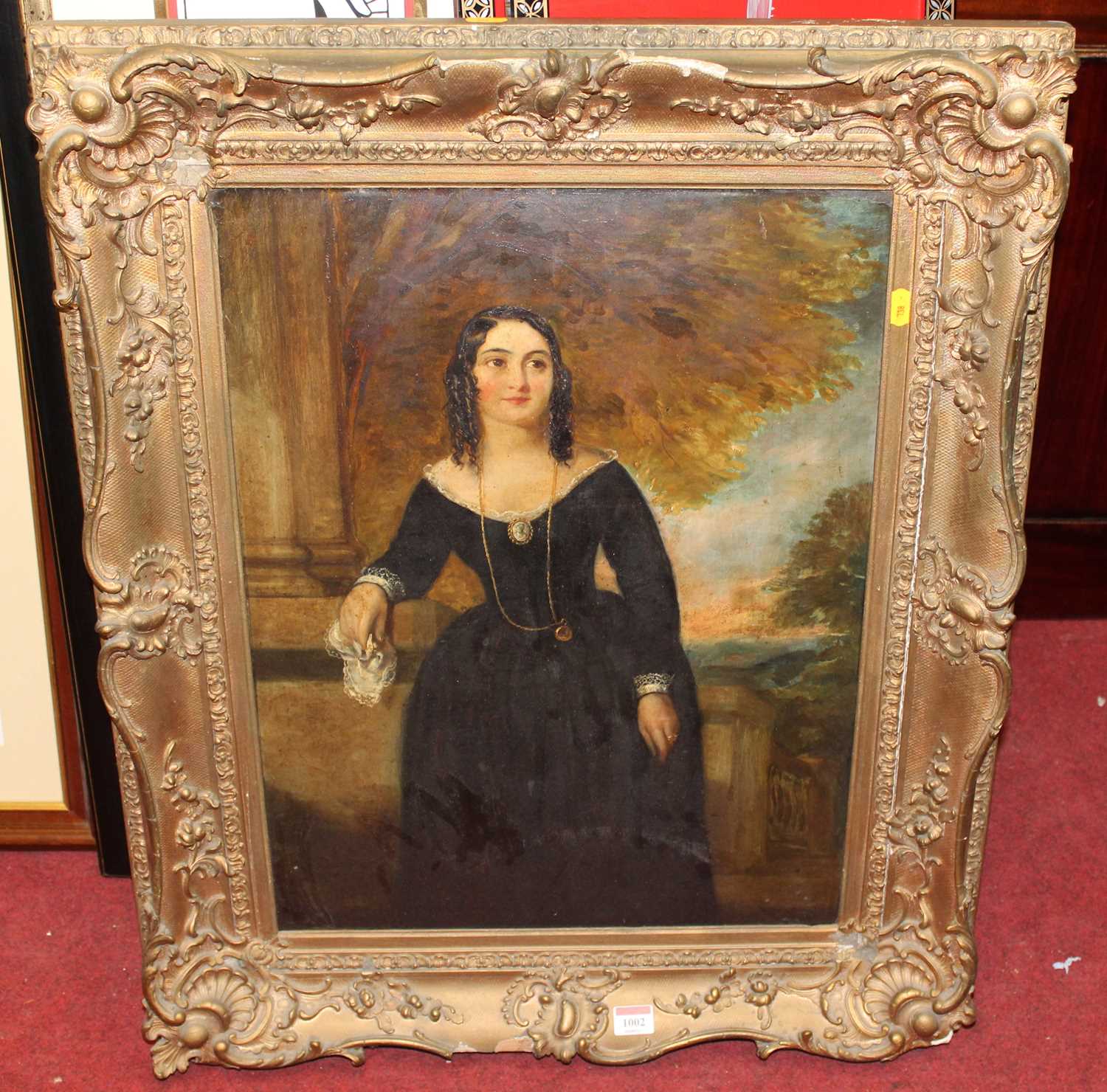 19th century school - full length portrait of a woman wearing a black dress, overpainted print,