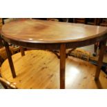 A 19th century mahogany demi-lune hall table raised on chamfered supports, width 144cm
