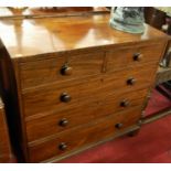 A mid-19th century mahogany and ebony strung square front chest of two short over three long