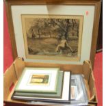 A box of reproduction prints etc