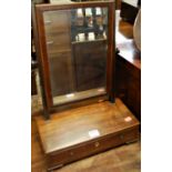 A 19th century mahogany swing dressing mirror, raised on single drawer box base, width 35cm