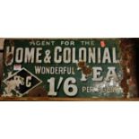 An enamel advertising sign for Home Colonial Wonderful Tea, 25 x 55cm (with losses)