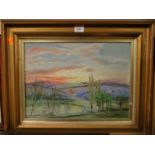 Prince - Landscape scene at sunset, oil on canvas, signed and dated 1911 lower right, 27 x 37cm