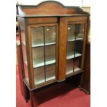 An Edwardian mahogany and satinwood inlaid ledgeback double door glazed china display cabinet, width