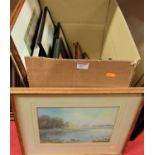 A box of assorted pictures and prints, to include Baxter type examples