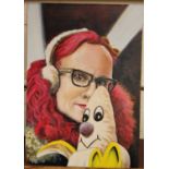 Contemporary school - Portrait of Lucy Sparrow with Basil the banana, acrylic, 42 x 30cmCondition