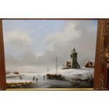 Jan Boutrisse - Dutch winter landscape, oil on canvas, signed lower right, 39x49cm