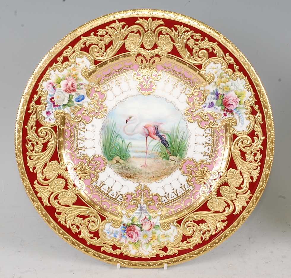 A Lynton Porcelain Company cabinet plate, the central ground decorated with a pink flamingo by