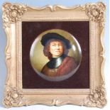 Alan R Telford - Head and shoulders portrait after Rembrandt, polychrome enamel on convex