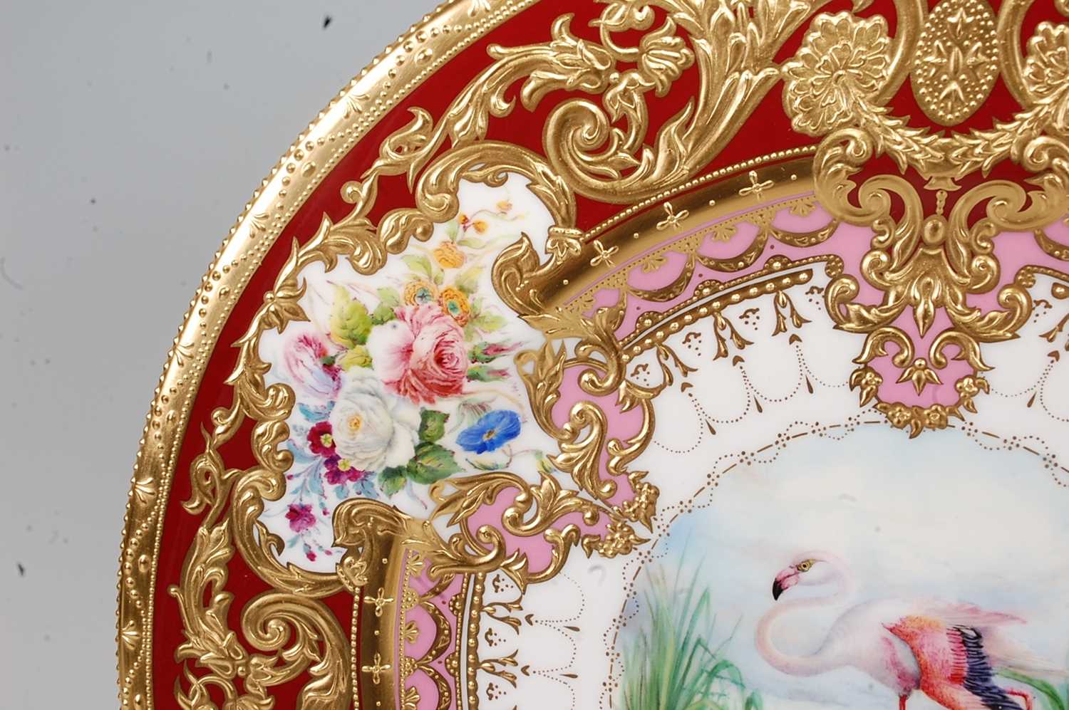 A Lynton Porcelain Company cabinet plate, the central ground decorated with a pink flamingo by - Image 2 of 7