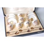 A Royal Worcester cased set of six porcelain coffee cans and saucers, each decorated with ducks