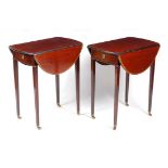 A pair of mahogany and satinwood crossbanded Pembroke tables by Harrod's, each of small proportions,