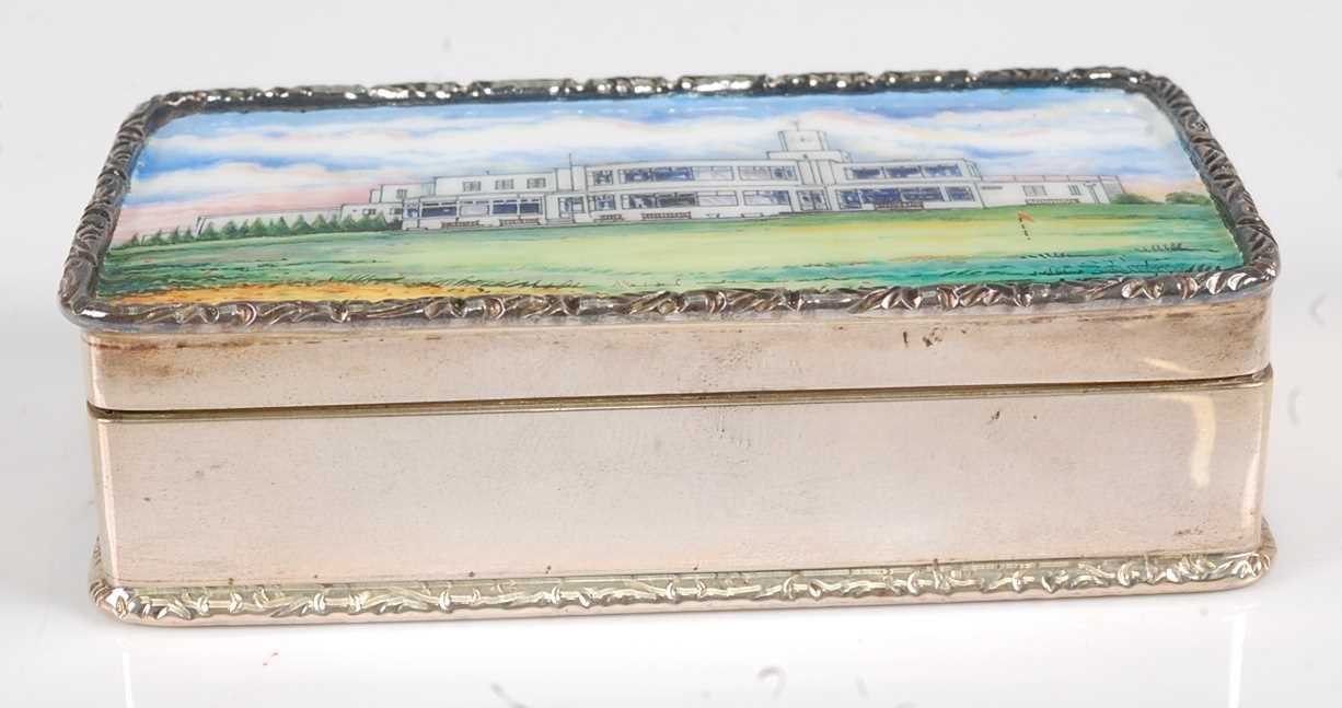 A Garrard & Co silver snuff box commemorating the Royal Birkdale Golf Club the hinged cover enamel - Image 2 of 6