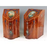 A pair of Sheraton Revival painted mahogany knife boxes, each of typical shaped form, the hinged