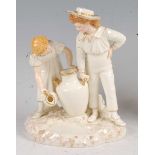 A Royal Worcester porcelain group, modelled as a boy and girl with pitchers, designed by James