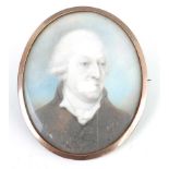 Late 18th century English school - Portrait miniature of Jonathan Pytts, wearing a black tunic and