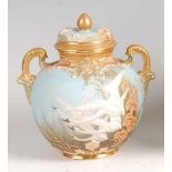 A Royal Worcester porcelain pot pourri vase and cover, of baluster form, shot enamel decorated