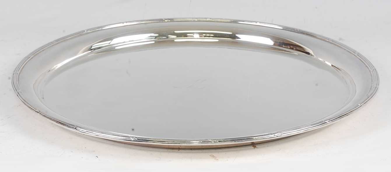 A Mappin & Webb silver drinks tray, having a raised reeded edge, initial W engraved to the plain