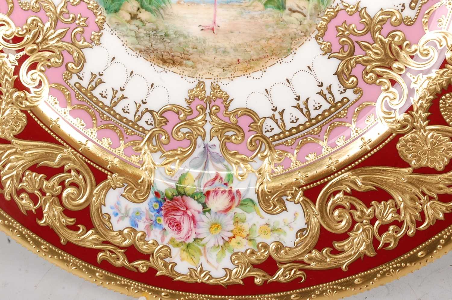 A Lynton Porcelain Company cabinet plate, the central ground decorated with a pink flamingo by - Image 3 of 7