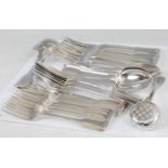 A silver harlequin cutlery suite, in the Fiddle pattern, comprising eleven table forks, eight