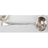 A George III silver soup ladle, in the Fiddle pattern, having monogrammed terminal, 6.2oz, maker