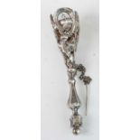 A mid-19th century continental white metal posy holder, being four-sided, pierced and engraved