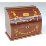 A 19th century mahogany and marquetry inlaid box, fitted for stationery, w.26.5cm
