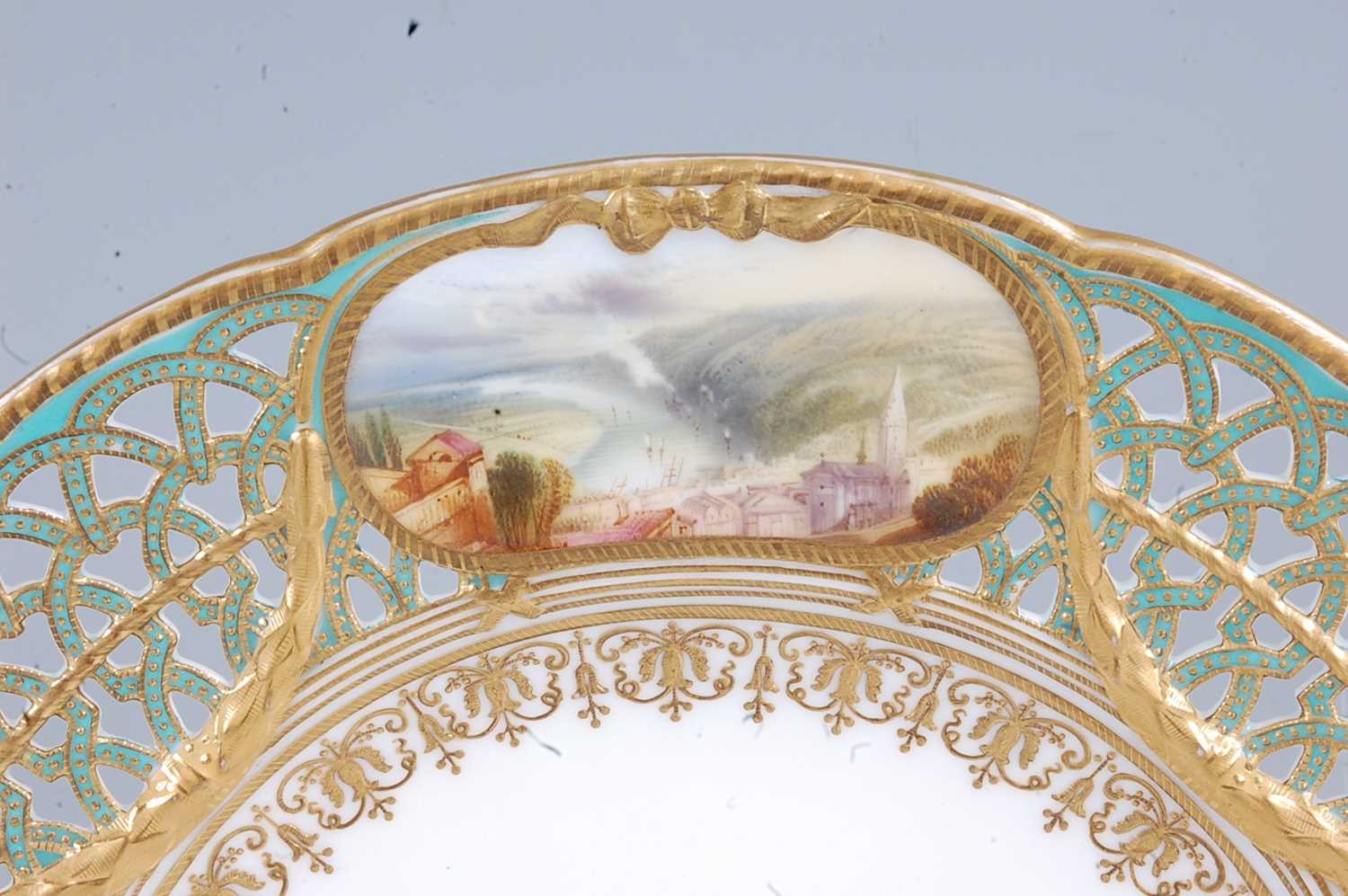 A mid-19th century Copeland porcelain cabinet plate, the reticulated flat rim finely decorated - Image 2 of 6
