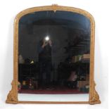 A Victorian giltwood and gesso overmantel mirror, having moulded and beaded slip, h.129cm, w.128cm