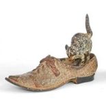 Franz Bergman (1861-1936) - a cold painted bronze model of a shoe with playful kitten, stamped