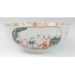 An 18th century Chinese famille verte footed bowl, the interior polychrome enamel decorated with