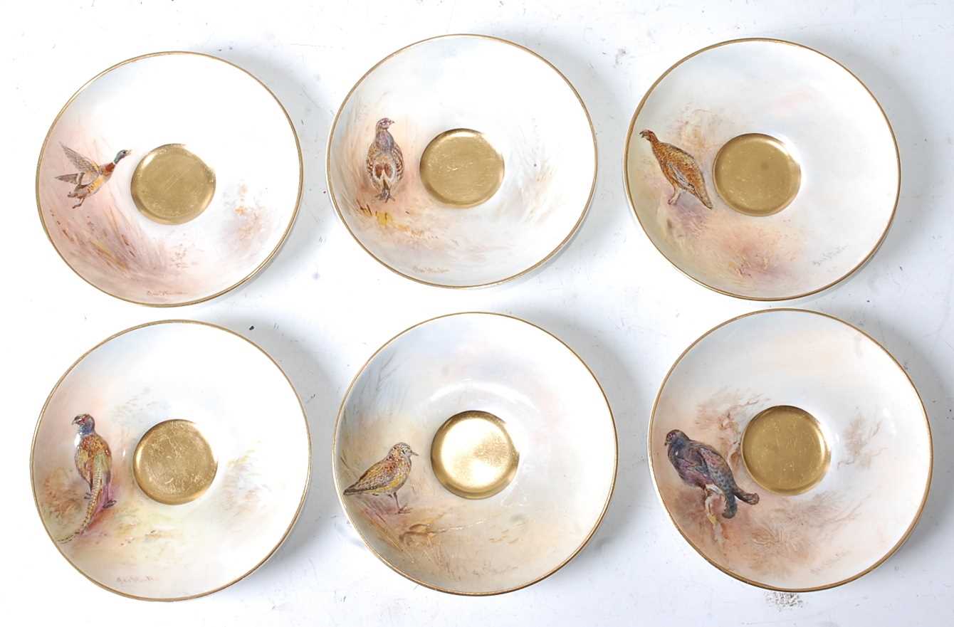 A Royal Worcester cased set of six porcelain coffee cans and saucers, each decorated with ducks - Image 3 of 13