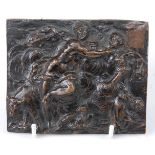 A 19th century continental bronze allegorical plaque, of rectangular form, the central figure