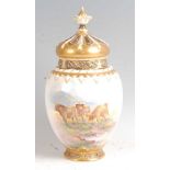 A Royal Worcester crown-top pot pourri jar with inner and outer cover, the whole painted with cattle