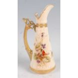 A Royal Worcester porcelain ewer, enamel decorated in the manner of Raby with insects and