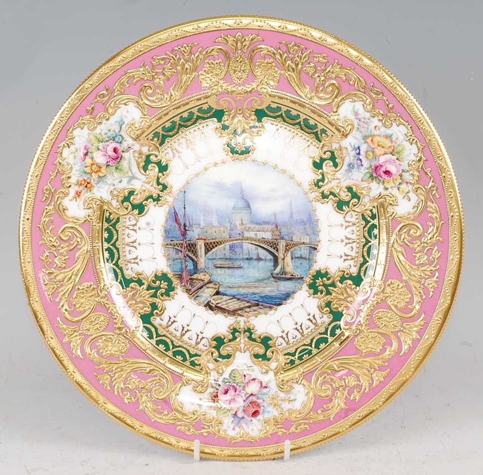 A Lynton Porcelain Company cabinet plate, the central ground decorated with a scene of St Paul's