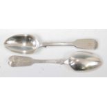A set of six early Victorian silver dessert spoons, in the Fiddle pattern, each with monogrammed