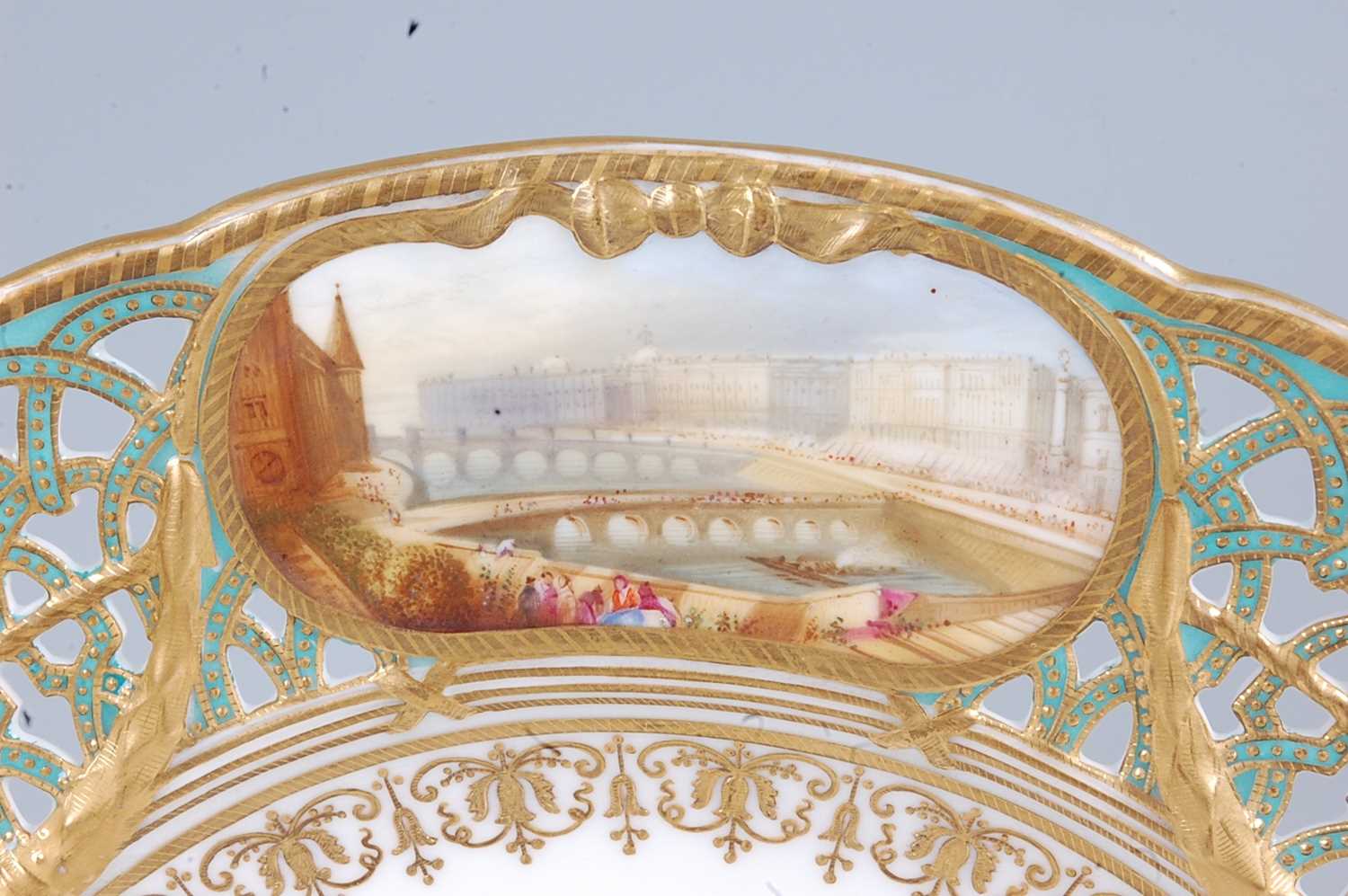 A mid-19th century Copeland porcelain cabinet plate, the reticulated flat rim finely decorated - Image 3 of 6