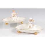 A pair of mid-Victorian Worcester porcelain sweetmeat dishes, of shell shape, each centred with a