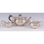 A Walker & Hall silver three-piece tea set, in the early 19th century style, each piece of oval