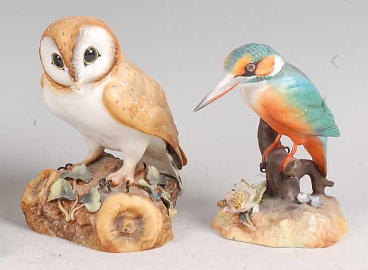 A Royal Crown Derby porcelain barn owl, puce mark, numbered XXXVIII, h.14.5cm; together with a Royal