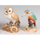 A Royal Crown Derby porcelain barn owl, puce mark, numbered XXXVIII, h.14.5cm; together with a Royal